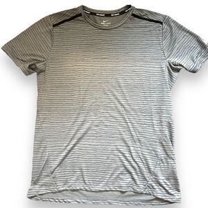 Nike Mens Dri-Fit Running Shirt Short Sleeve Fitted Gray Striped Large
